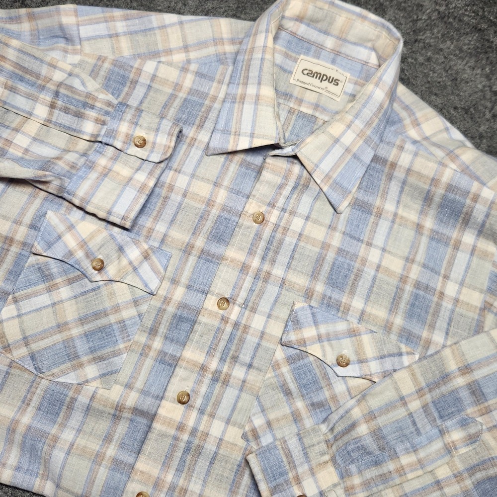 Campus Rugged Country VTG Western Ranch Cowboy Button Down Shirt 16-16.5 Large